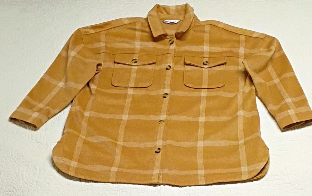 Sonoma Goods For Life Plaid Button Front Shacket Womens Size XXL Pockets Mustard